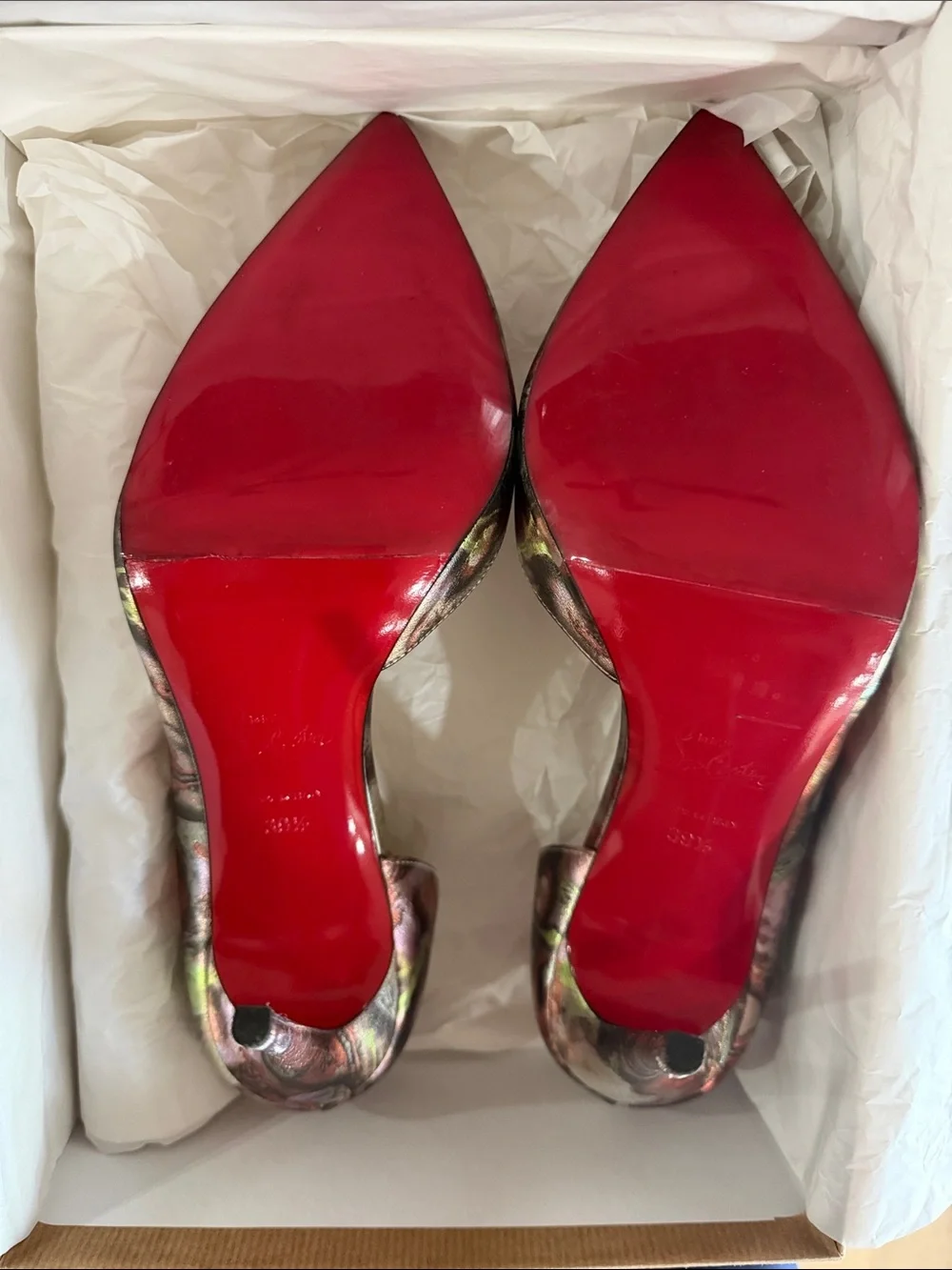 Christian Louboutin Metallic Floral Pointed-Toe Pumps - Red, Gold, Green
